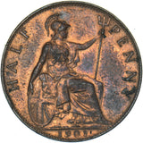 1901 Halfpenny - Victoria British Bronze Coin - Very Nice