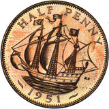 1951 Proof Halfpenny - George VI British Bronze Coin - Superb