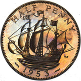 1953 Proof Halfpenny - Elizabeth II British Bronze Coin - Superb