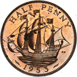 1953 Proof Halfpenny - Elizabeth II British Bronze Coin - Superb