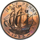1953 Proof Halfpenny - Elizabeth II British Bronze Coin - Superb