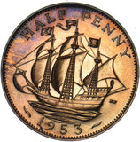 1953 Proof Halfpenny - Elizabeth II British Bronze Coin - Superb