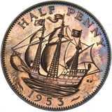 1953 Proof Halfpenny - Elizabeth II British Bronze Coin - Superb