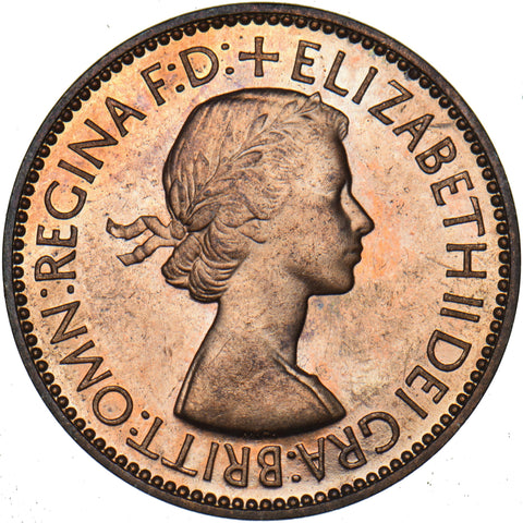 1953 Proof Halfpenny - Elizabeth II British Bronze Coin - Superb