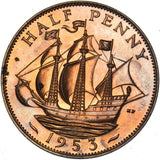 1953 Proof Halfpenny - Elizabeth II British Bronze Coin - Superb