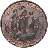 1953 Proof Halfpenny - Elizabeth II British Bronze Coin - Superb