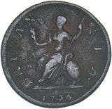 1736 Farthing - George II British Copper Coin