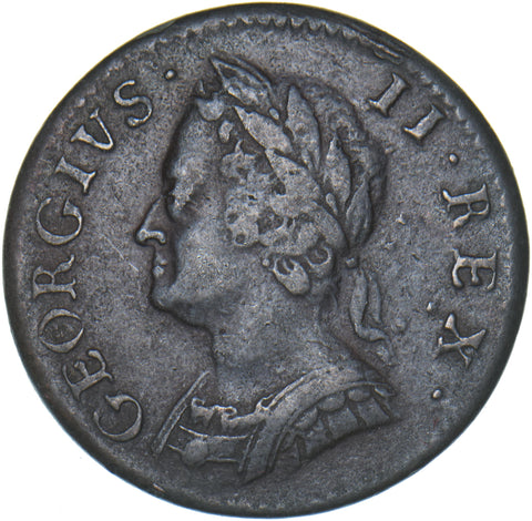 1754 Farthing - George II British Copper Coin - Nice