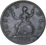 1754 Farthing - George II British Copper Coin - Nice
