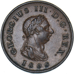 1806 Farthing - George III British Copper Coin - Nice