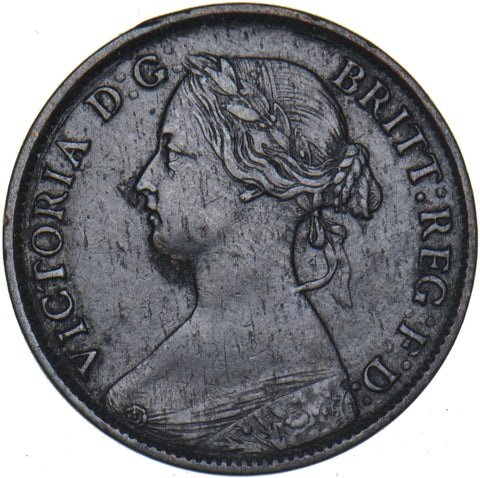 1875 Farthing (No H, Large Date) - Victoria British Bronze Coin - Nice