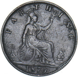 1875 Farthing (No H, Large Date) - Victoria British Bronze Coin - Nice