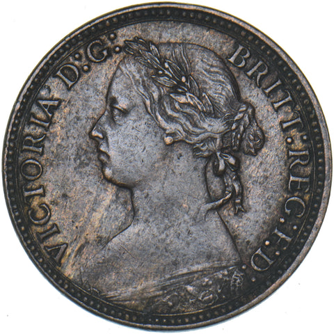 1875 Farthing (No H, Small Date) - Victoria British Bronze Coin - Nice