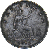 1875 Farthing (No H, Small Date) - Victoria British Bronze Coin - Nice