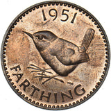 1951 Proof Farthing - George VI British Bronze Coin - Superb