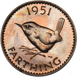 1951 Proof Farthing - George VI British Bronze Coin - Superb
