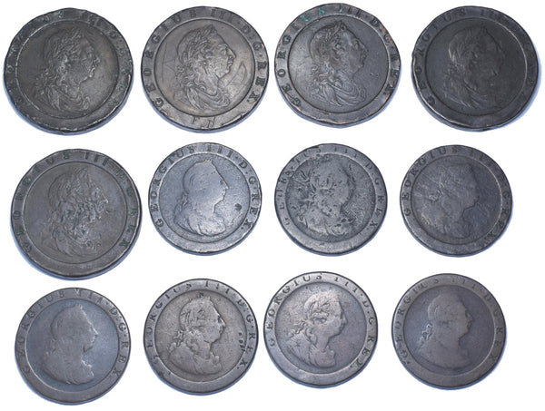 1797 Cartwheel Twopences and Pennies (12 Coins) - George III British Copper Lot
