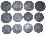 1797 Cartwheel Twopences and Pennies (12 Coins) - George III British Copper Lot
