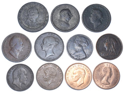 1797 - 1966 Pennies Type Set (11 Coins) - British Copper & Bronze Coin Lot