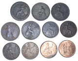 1797 - 1966 Pennies Type Set (11 Coins) - British Copper & Bronze Coin Lot