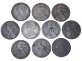 1860 - 1869 Pennies Date Run (10 Coins) - Victoria British Bronze Coin Lot