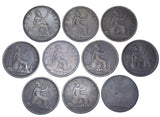 1860 - 1869 Pennies Date Run (10 Coins) - Victoria British Bronze Coin Lot