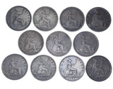1872 - 1882 Pennies Date Run (11 Coins) - Victoria British Bronze Coin Lot