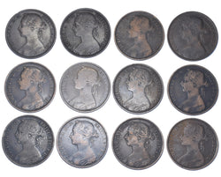 1883 - 1894 Pennies Date Run (12 Coins) - Victoria British Bronze Coin Lot