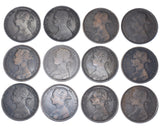 1883 - 1894 Pennies Date Run (12 Coins) - Victoria British Bronze Coin Lot