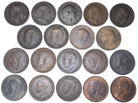 1902 - 1936 Better Grade Pennies Lot (19 Coins) - British Bronze Coins