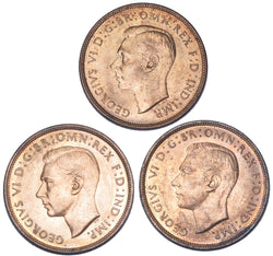 1937 - 1939 Pennies High Grade Date Run (3 Coins) -George VI British Bronze Lot