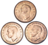 1937 - 1939 Pennies High Grade Date Run (3 Coins) -George VI British Bronze Lot
