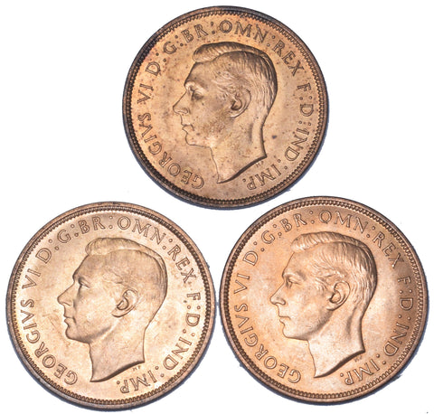 1937 - 1939 Pennies High Grade Date Run (3 Coins) -George VI British Bronze Lot