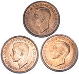 1937 - 1939 Pennies High Grade Date Run (3 Coins) -George VI British Bronze Lot