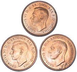 1937 - 1939 Pennies High Grade Date Run (3 Coins) -George VI British Bronze Lot