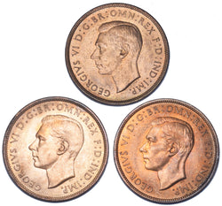 1937 - 1939 Pennies High Grade Date Run (3 Coins) -George VI British Bronze Lot