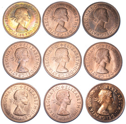 1953 - 1970 Pennies Lot Inc Proofs (9 Coins) -Elizabeth II British Bronze Coins