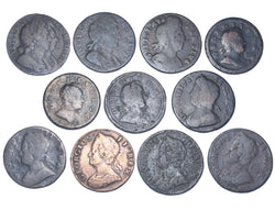 1694 - 1753 Halfpennies Lot (11 Coins) - British Copper Coins  - All Different