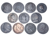 1694 - 1753 Halfpennies Lot (11 Coins) - British Copper Coins  - All Different