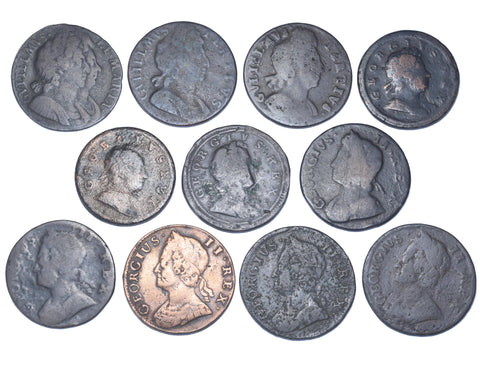 1694 - 1753 Halfpennies Lot (11 Coins) - British Copper Coins  - All Different