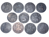1694 - 1753 Halfpennies Lot (11 Coins) - British Copper Coins  - All Different