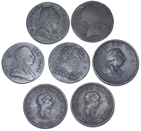 1887 - 1806 Halfpennies Lot (7 Coins) - George III British Copper Coins