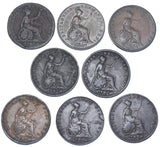 1826 - 1853 Halfpennies Lot (8 Coins) - British Copper Coins  - All Different
