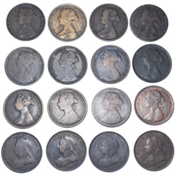 1861 - 1901 Halfpennies Lot (16 Coins) - Victoria British Bronze Coins
