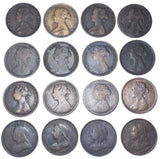1861 - 1901 Halfpennies Lot (16 Coins) - Victoria British Bronze Coins