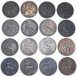 1861 - 1901 Halfpennies Lot (16 Coins) - Victoria British Bronze Coins
