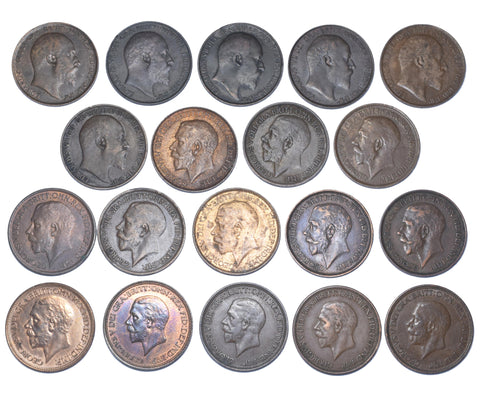 1902 - 1936 Better Grade Halfpennies Lot (19 Coins) - British Bronze Coins