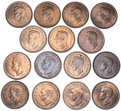 1937 - 1951 High Grade Halfpennies Lot (15 Coins) -George VI British Bronze Lot