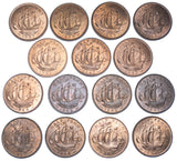 1937 - 1951 High Grade Halfpennies Lot (15 Coins) -George VI British Bronze Lot