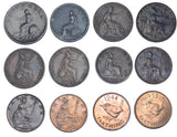 1799 - 1953 Farthings Type Set (12 Coins) - British Copper & Bronze Coin Lot